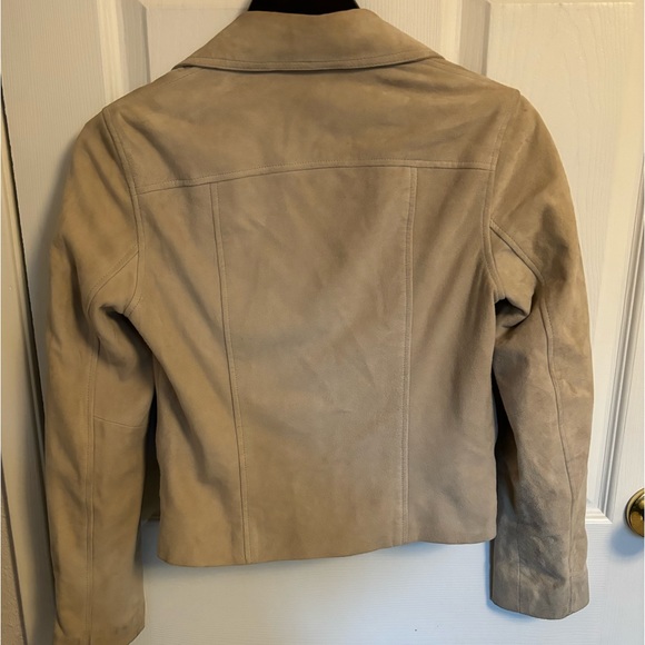 Allsaints Tan Prescott Suede Biker Leather Moto Jacket in Dove Grey, 4 S - Picture 8 of 9